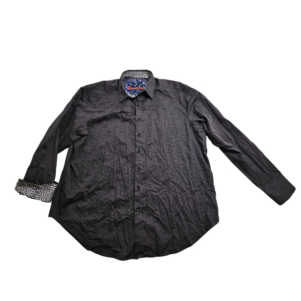 Robert Graham Button Down Shirt Mens 1XL Grey Damask Jacquard Long Sleeve